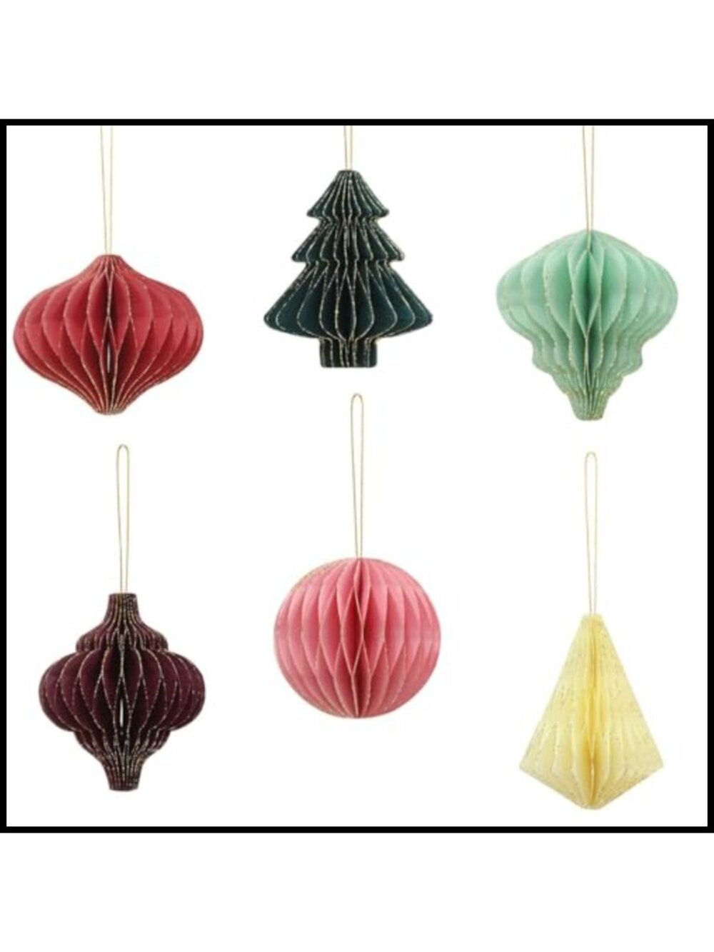 6 PCS 3D Honeycomb Paper Christmas Ornaments Reusable Glitter Edge Hanging Decor